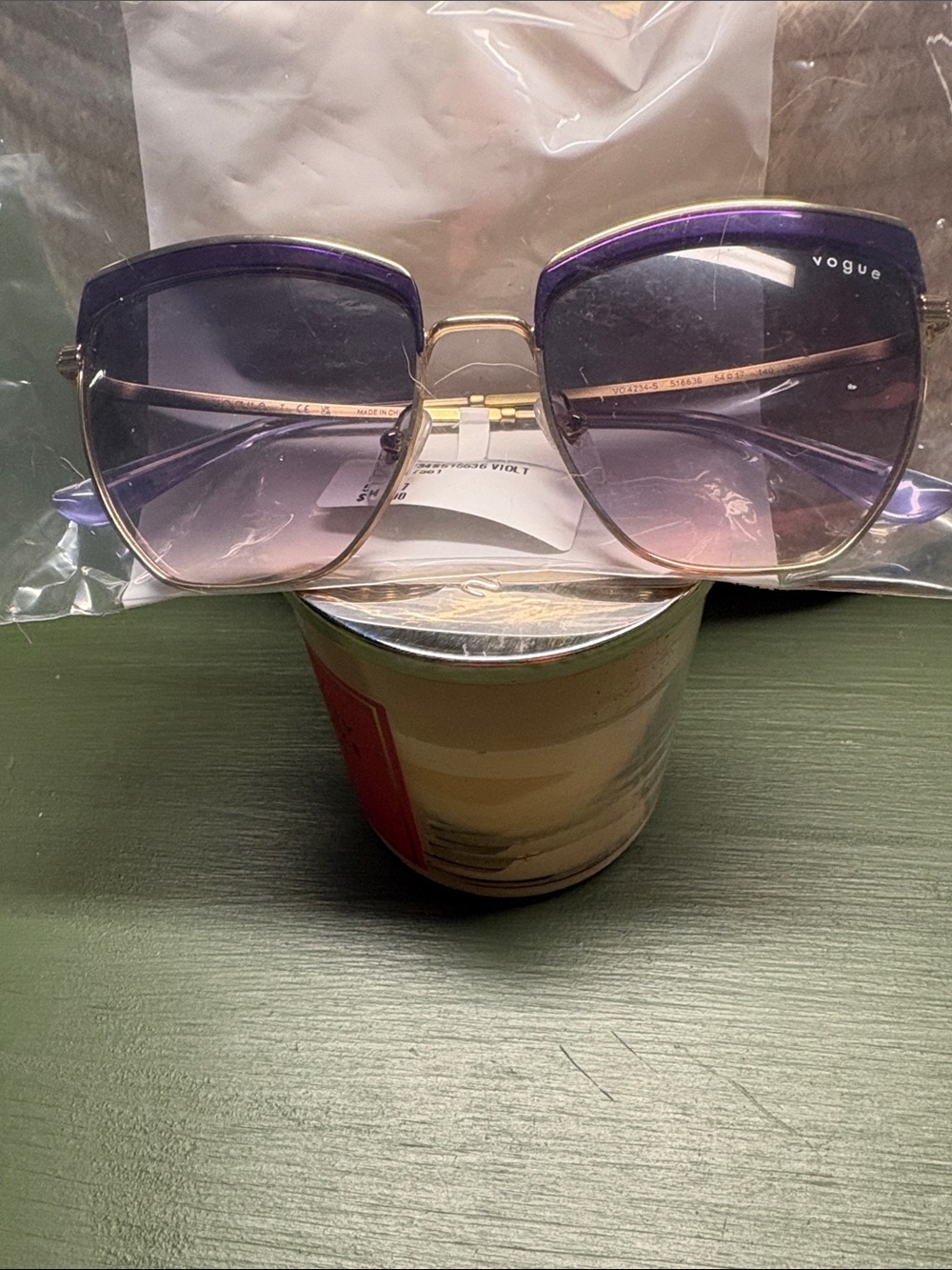 Vogue Gold Frame Sunglasses with Purple Gradient Lenses - Picture 5 of 6